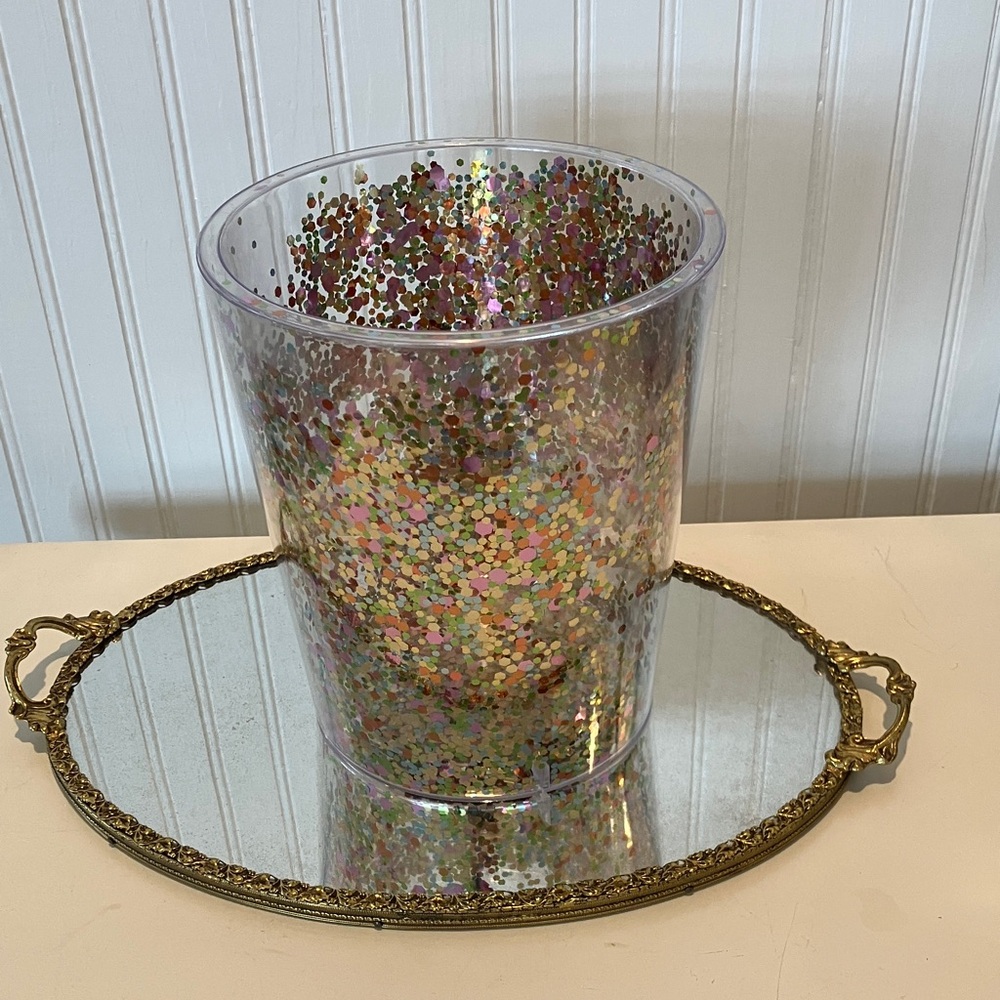 Colorful Gold Confetti Acrylic Container/Vase/ Decorative Trash Can